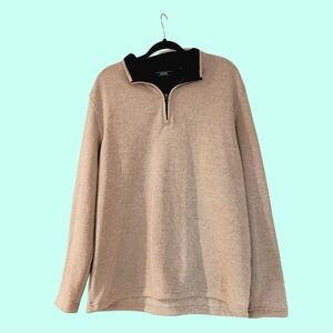 IZOD Neutral Quarter-Zip Pullover with Navy Collar Trim